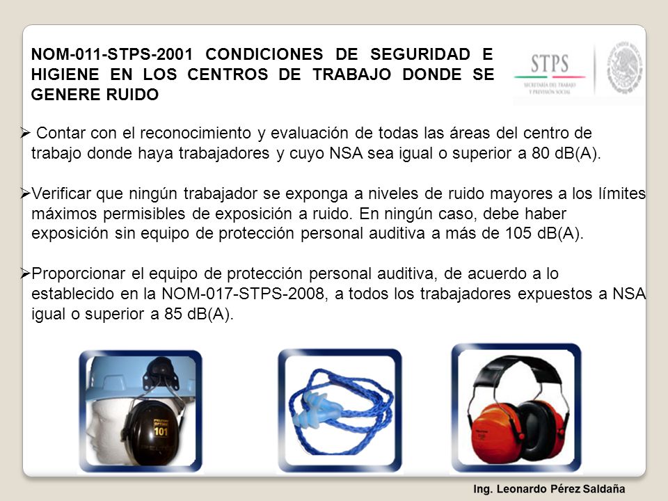 NOM-011-STPS-2001 CONDICIONES DE SEGURIDAD E HIGIENE EN LOS CENTROS DE TRABAJO DONDE SE GENERE RUIDO