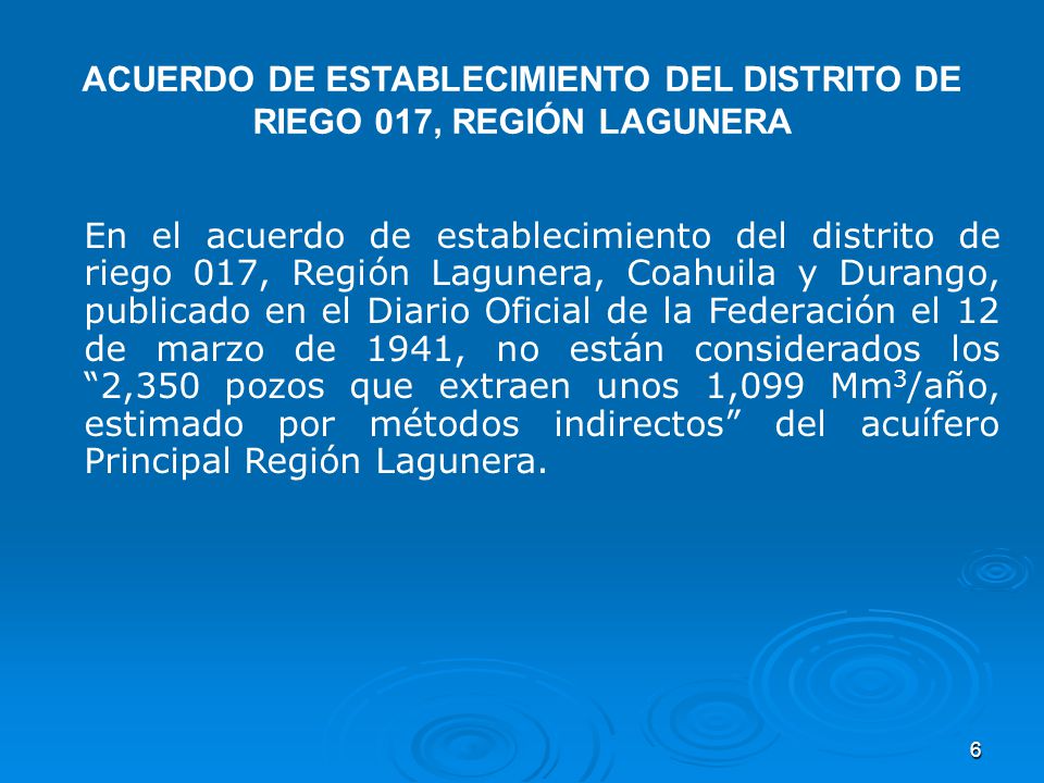 ACUERDO DE ESTABLECIMIENTO DEL DISTRITO DE RIEGO 017, REGIÓN LAGUNERA