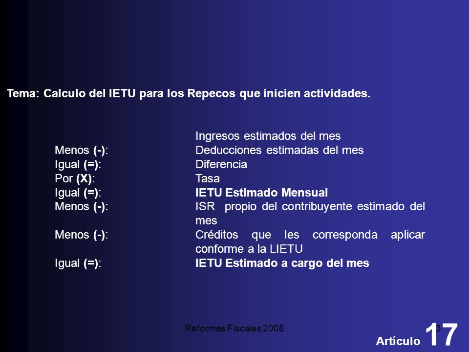 Tema: Calculo del IETU para los Repecos que inicien actividades.