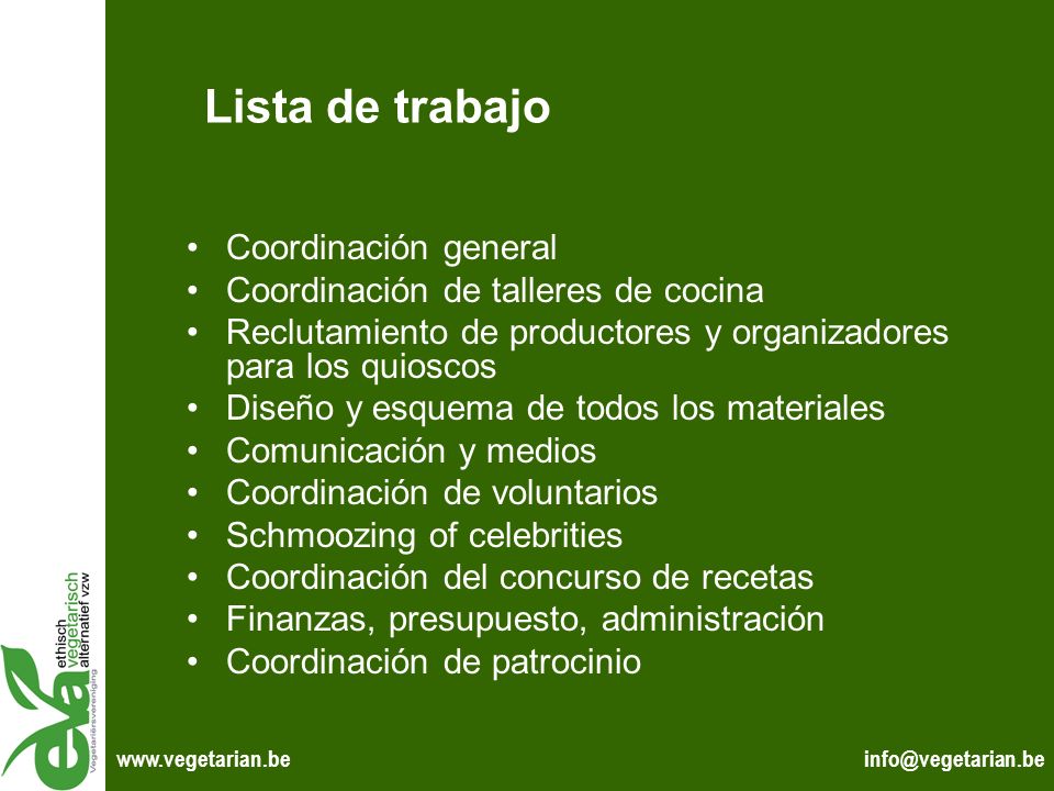 Lista de trabajo Coordinación general
