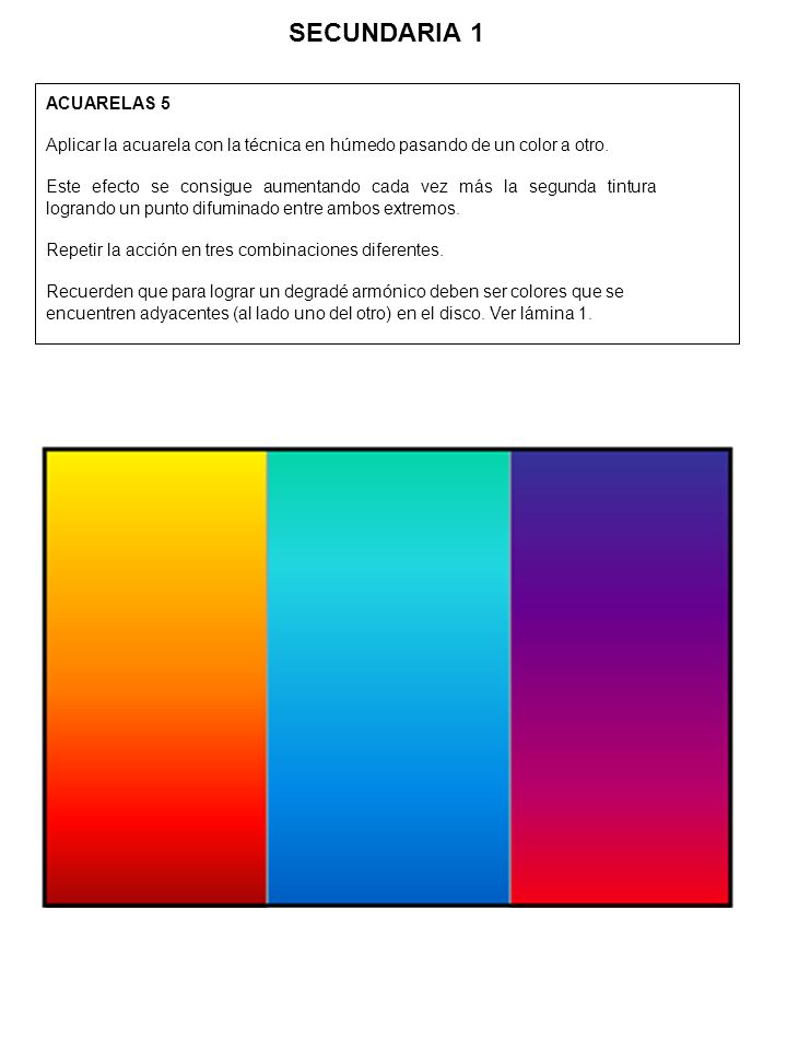 SECUNDARIA 1 ACUARELAS 5. Aplicar la acuarela con la técnica en húmedo pasando de un color a otro.