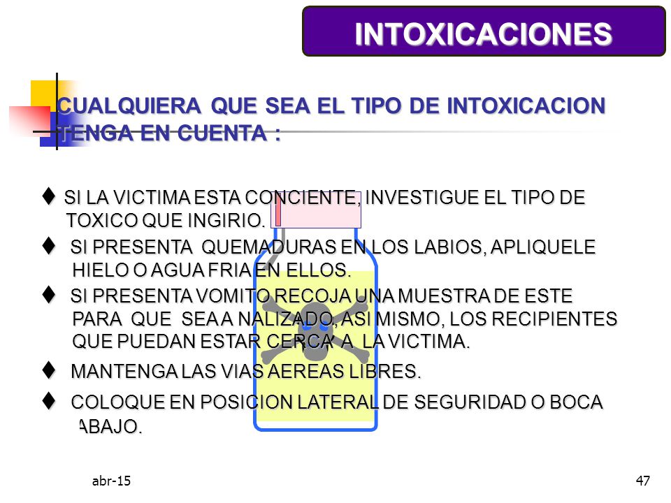 INTOXICACIONES CUALQUIERA QUE SEA EL TIPO DE INTOXICACION
