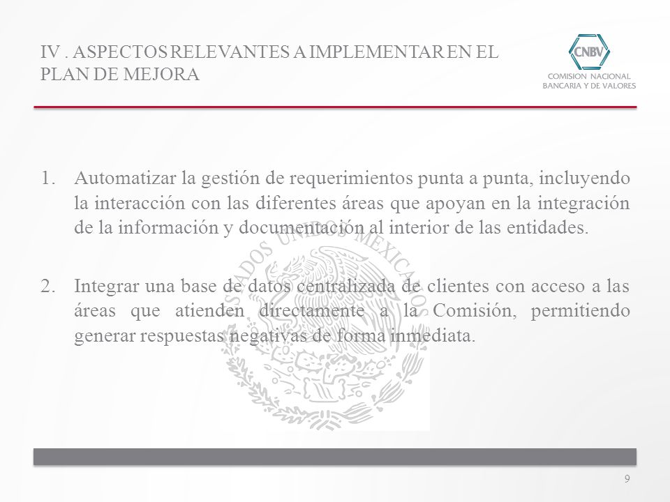 IV . ASPECTOS RELEVANTES A IMPLEMENTAR EN EL PLAN DE MEJORA