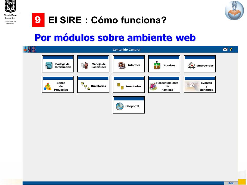 9 El SIRE : Cómo funciona Por módulos sobre ambiente web