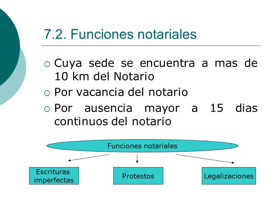 7.2. Funciones notariales Cuya sede se encuentra a mas de 10 km del Notario. Por vacancia del notario.