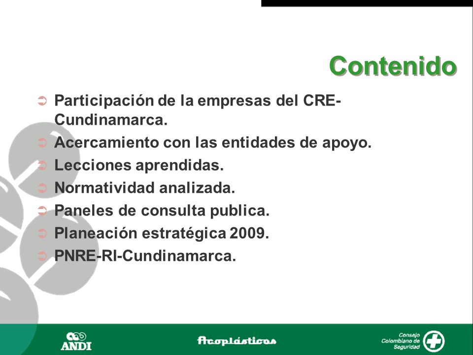 Contenido Participación de la empresas del CRE-Cundinamarca.