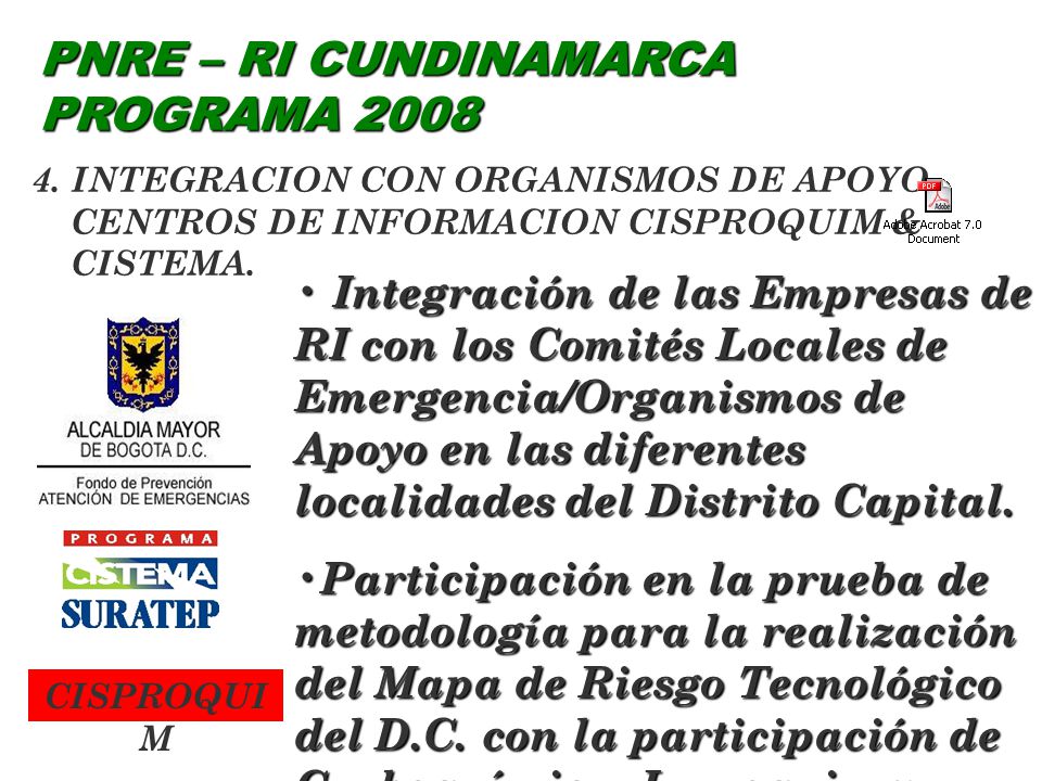 PNRE – RI CUNDINAMARCA PROGRAMA 2008