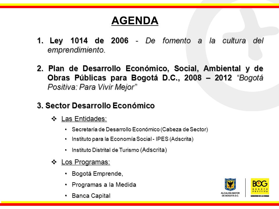 AGENDA Ley 1014 de De fomento a la cultura del emprendimiento.