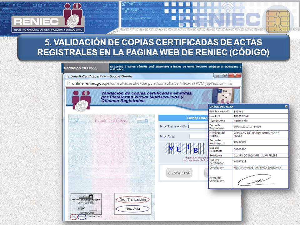 5. VALIDACIÓN DE COPIAS CERTIFICADAS DE ACTAS REGISTRALES EN LA PAGINA WEB DE RENIEC (CÓDIGO)