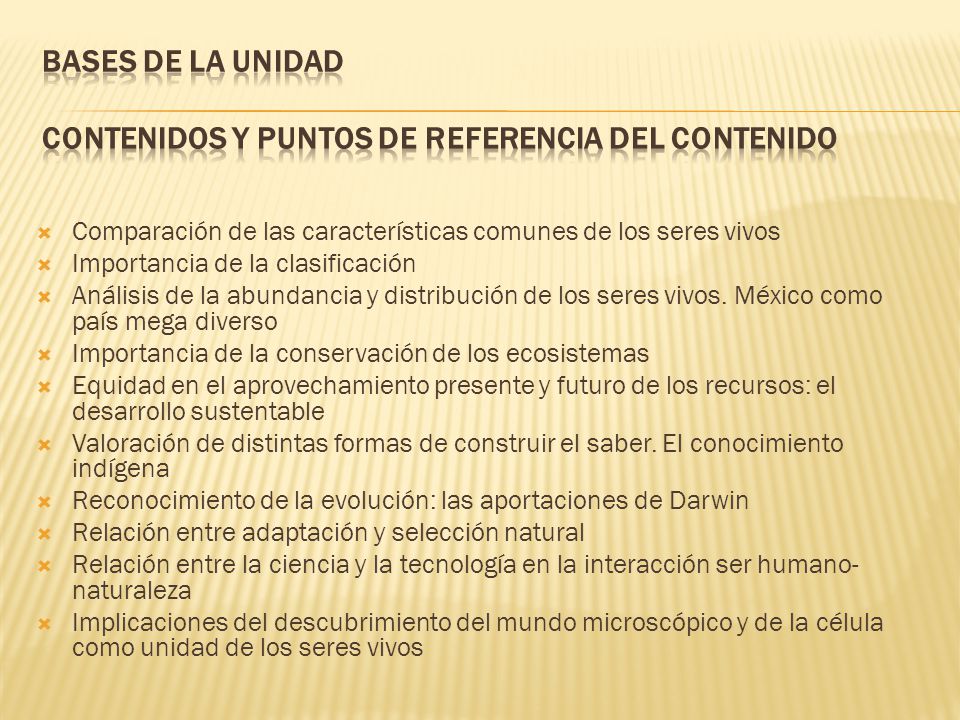 Bases de la unidad Contenidos y puntos de referencia del contenido
