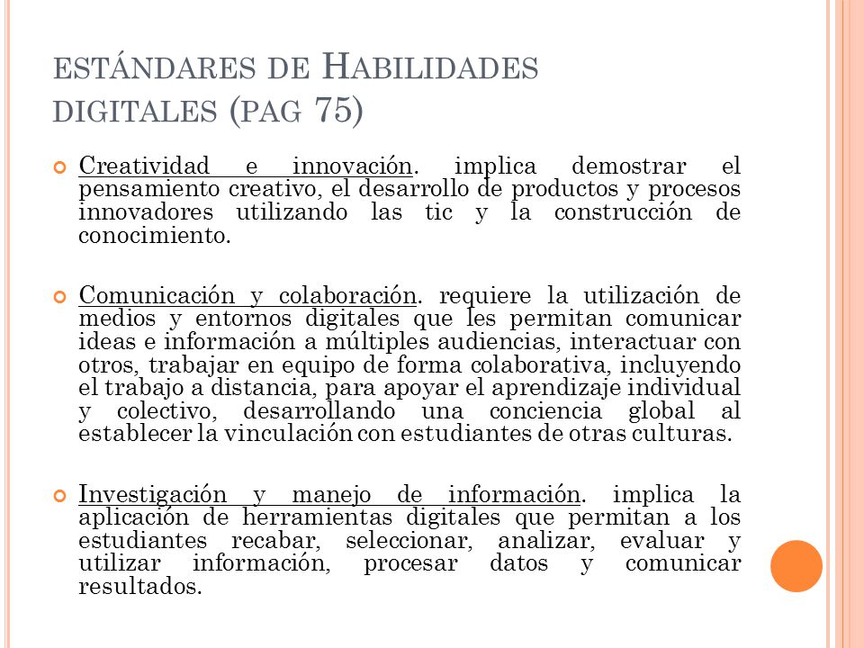 estándares de Habilidades digitales (pag 75)