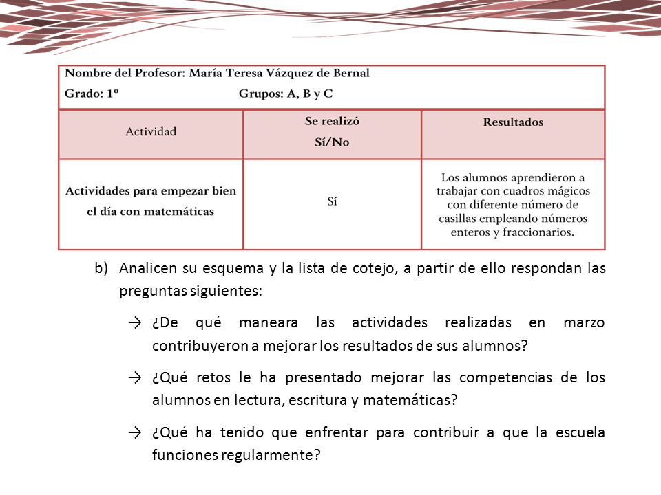 Analicen su esquema y la lista de cotejo, a partir de ello respondan las preguntas siguientes: