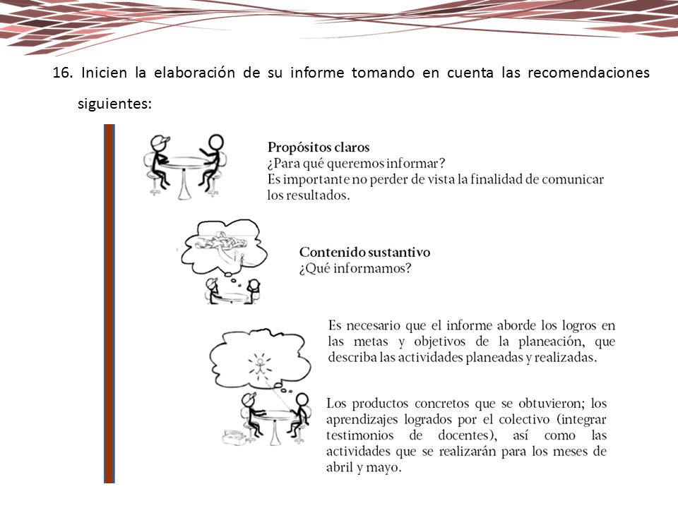 Inicien la elaboración de su informe tomando en cuenta las recomendaciones siguientes: