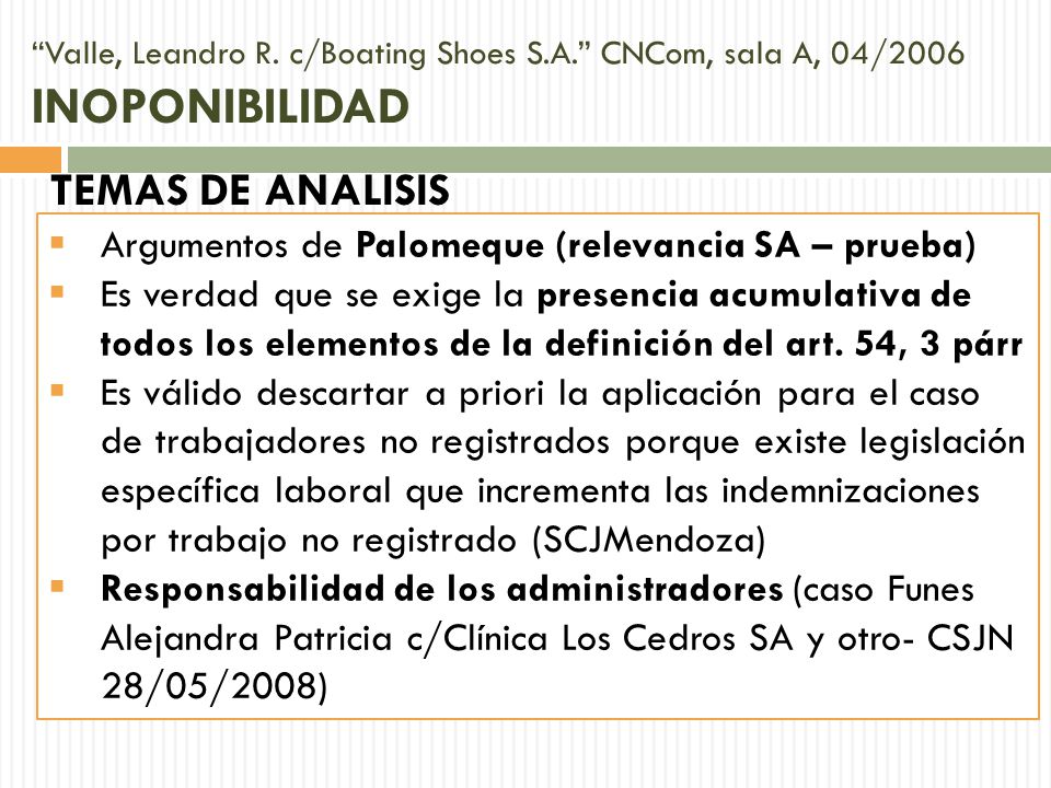 TEMAS DE ANALISIS Argumentos de Palomeque (relevancia SA – prueba)