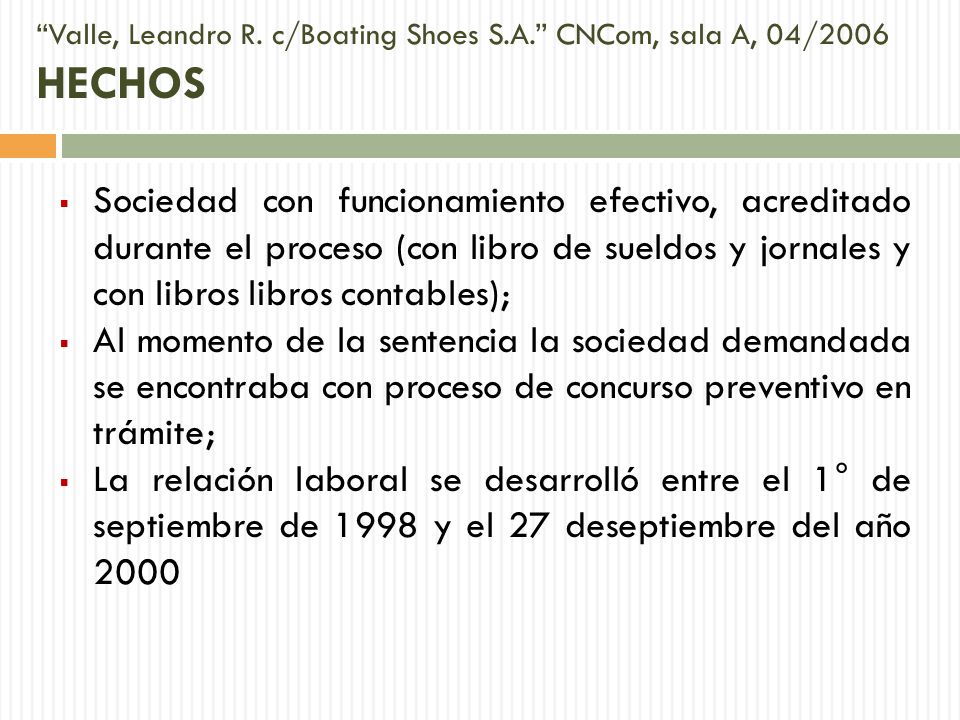 Valle, Leandro R. c/Boating Shoes S.A. CNCom, sala A, 04/2006 HECHOS