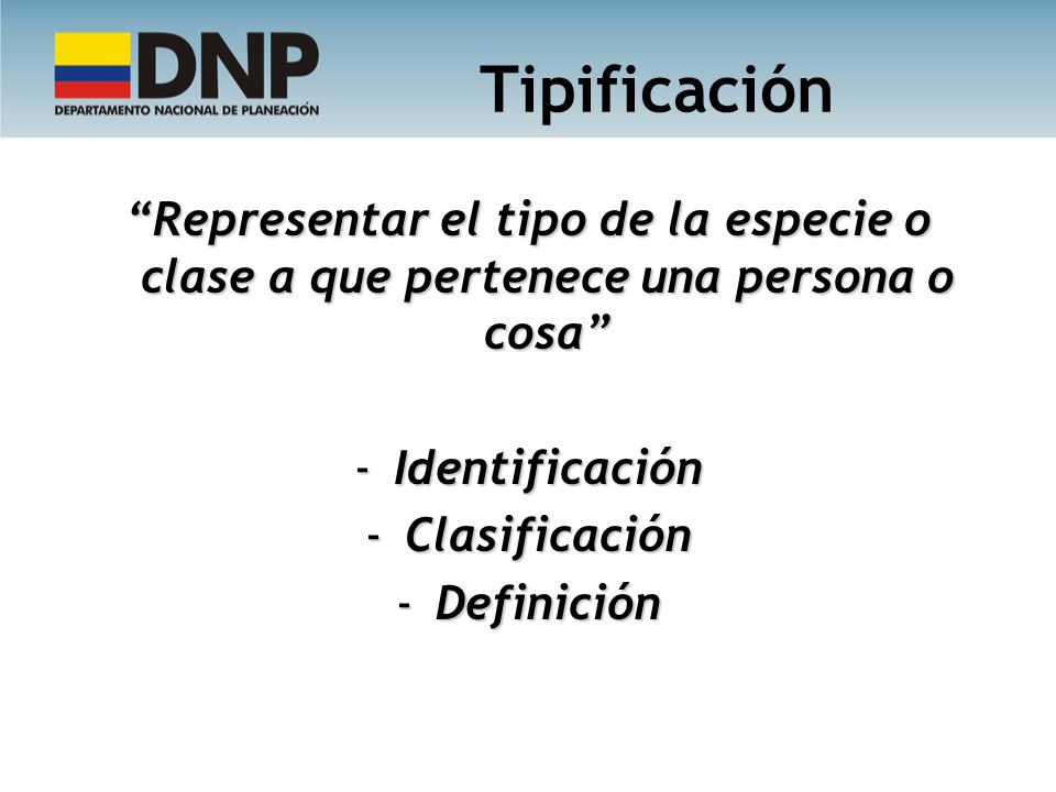 Tipificación Representar el tipo de la especie o clase a que pertenece una persona o cosa Identificación.