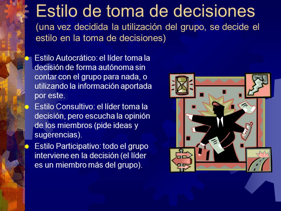 Estilo de toma de decisiones (una vez decidida la utilización del grupo, se decide el estilo en la toma de decisiones)