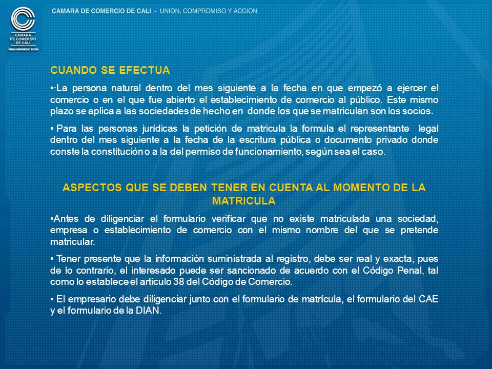 ASPECTOS QUE SE DEBEN TENER EN CUENTA AL MOMENTO DE LA MATRICULA