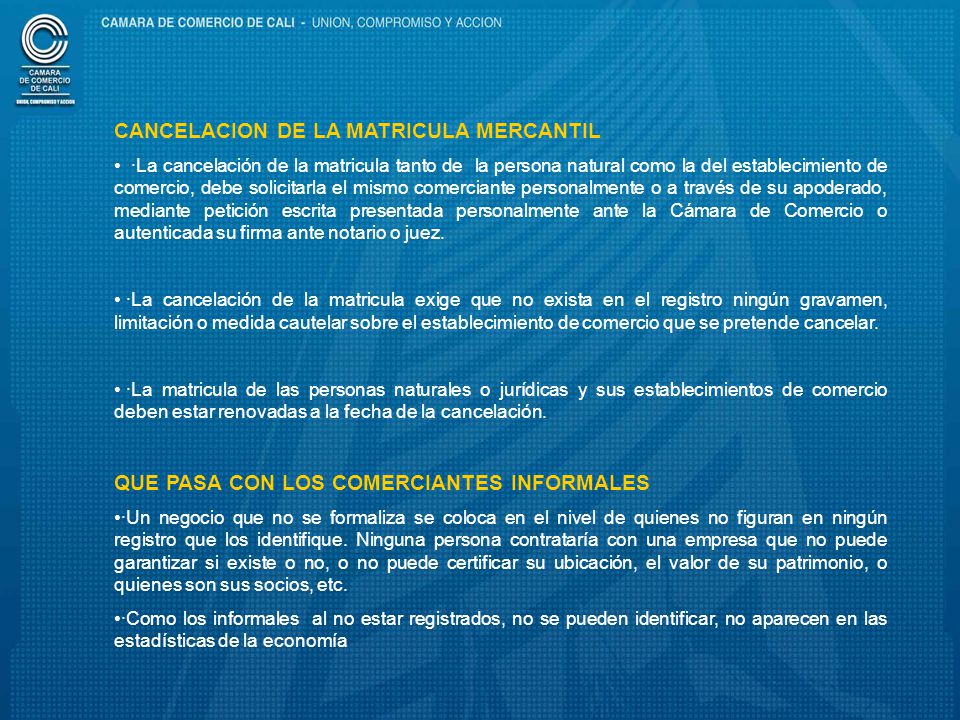 CANCELACION DE LA MATRICULA MERCANTIL