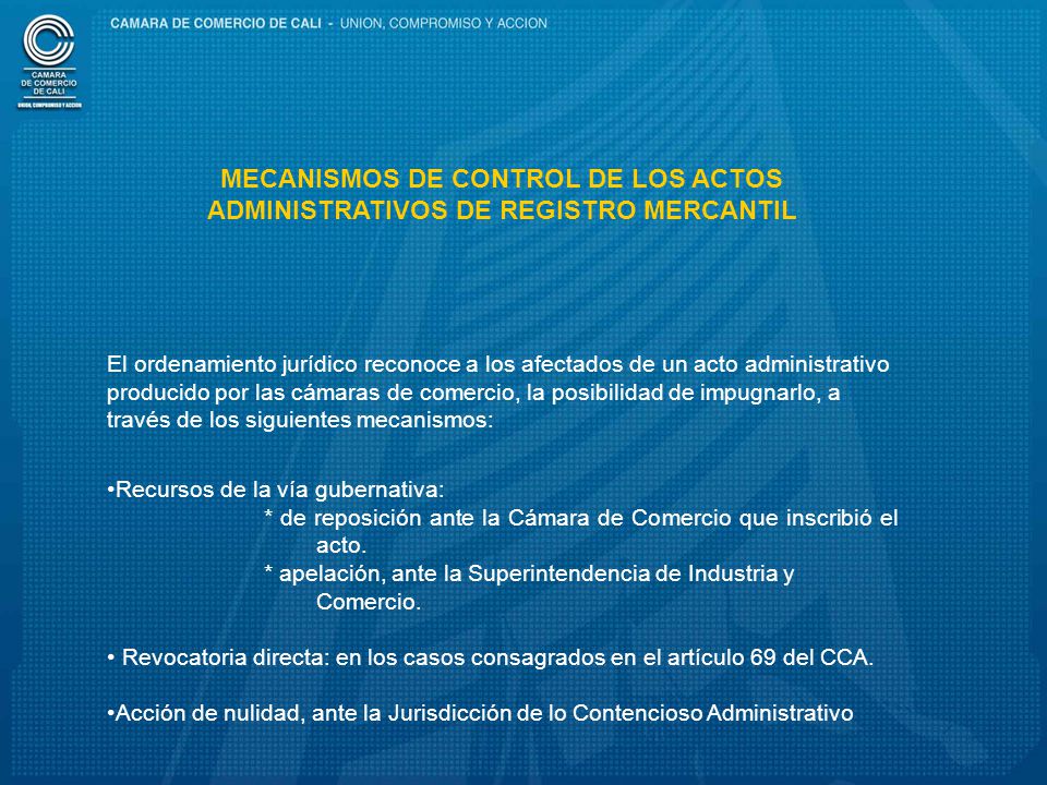 MECANISMOS DE CONTROL DE LOS ACTOS ADMINISTRATIVOS DE REGISTRO MERCANTIL