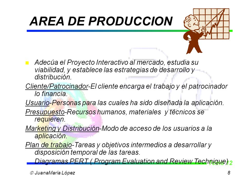 AREA DE PRODUCCION Adecúa el Proyecto Interactivo al mercado, estudia su viabilidad, y establece las estrategias de desarrollo y distribución.
