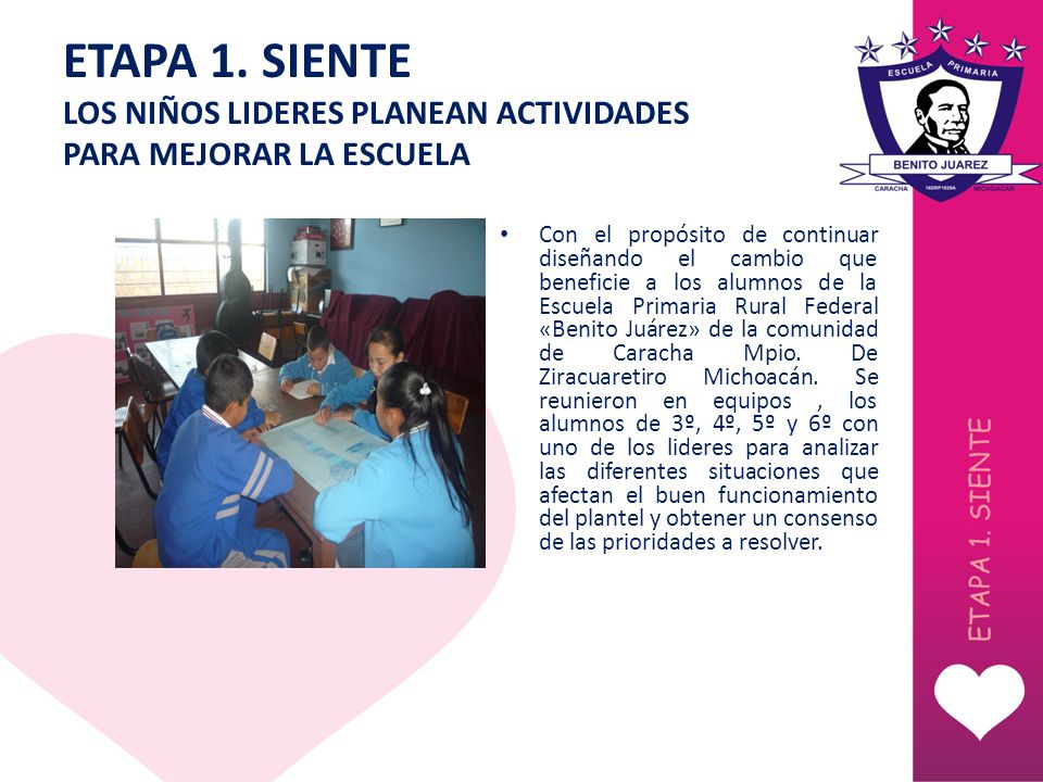 ETAPA 1. SIENTE LOS NIÑOS LIDERES PLANEAN ACTIVIDADES PARA MEJORAR LA ESCUELA