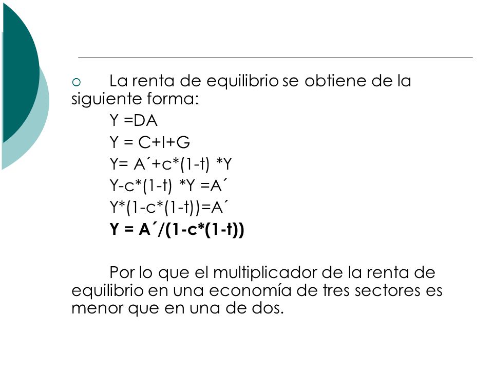 La renta de equilibrio se obtiene de la siguiente forma:
