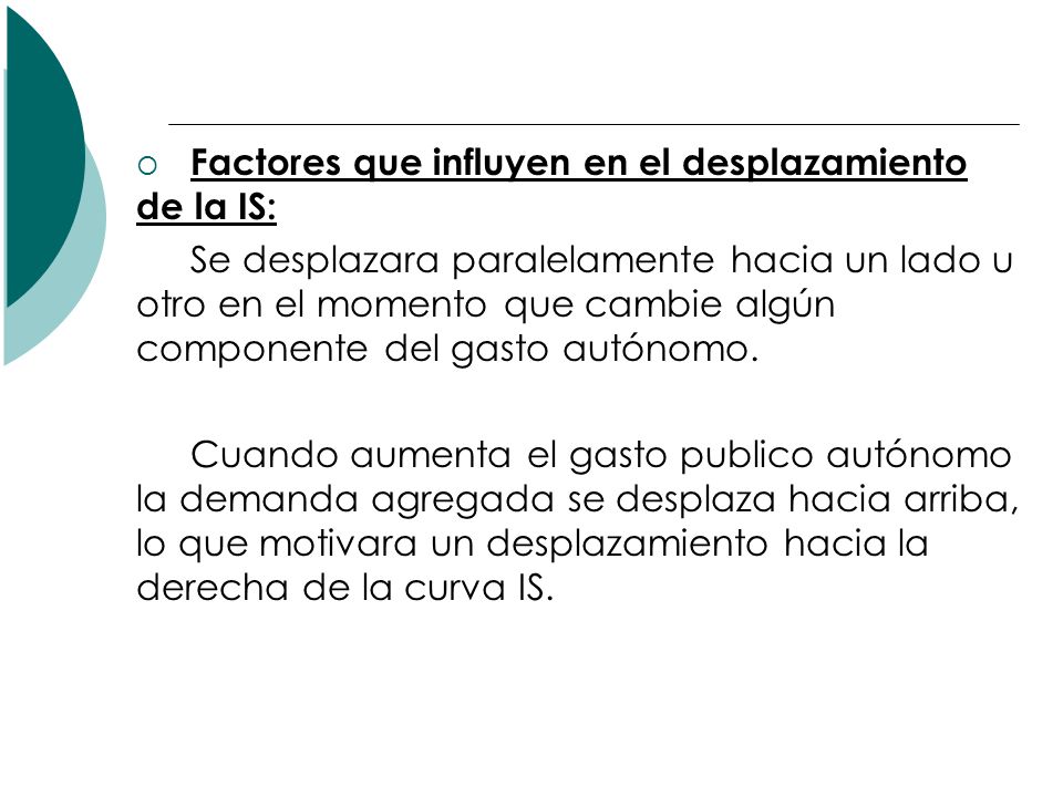 Factores que influyen en el desplazamiento de la IS: