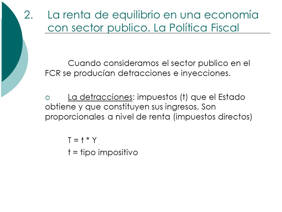 La renta de equilibrio en una economía con sector publico