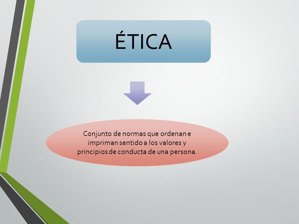 ÉTICA Conjunto de normas que ordenan e impriman sentido a los valores y principios de conducta de una persona.