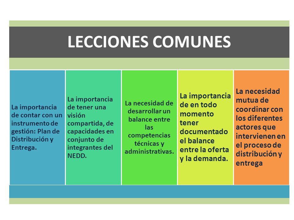 LECCIONES COMUNES La importancia de contar con un instrumento de gestión: Plan de Distribución y Entrega.