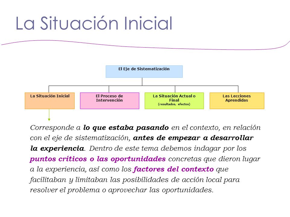 La Situación Inicial El Eje de Sistematización. La Situación Inicial. El Proceso de Intervención.