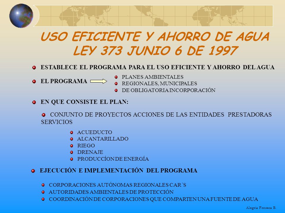 USO EFICIENTE Y AHORRO DE AGUA LEY 373 JUNIO 6 DE 1997