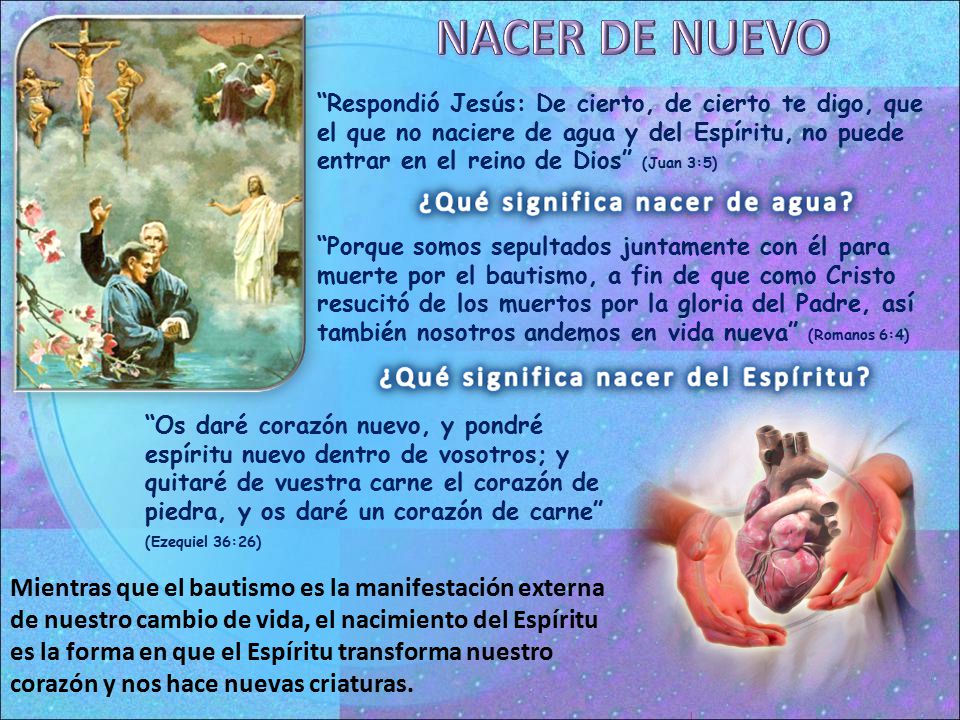 Respondió Jesús: De cierto, de cierto te digo, que el que no naciere de agua y del Espíritu, no puede entrar en el reino de Dios (Juan 3:5)