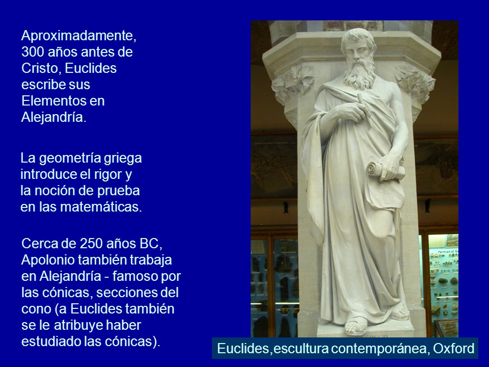 Aproximadamente, 300 años antes de Cristo, Euclides escribe sus Elementos en Alejandría.