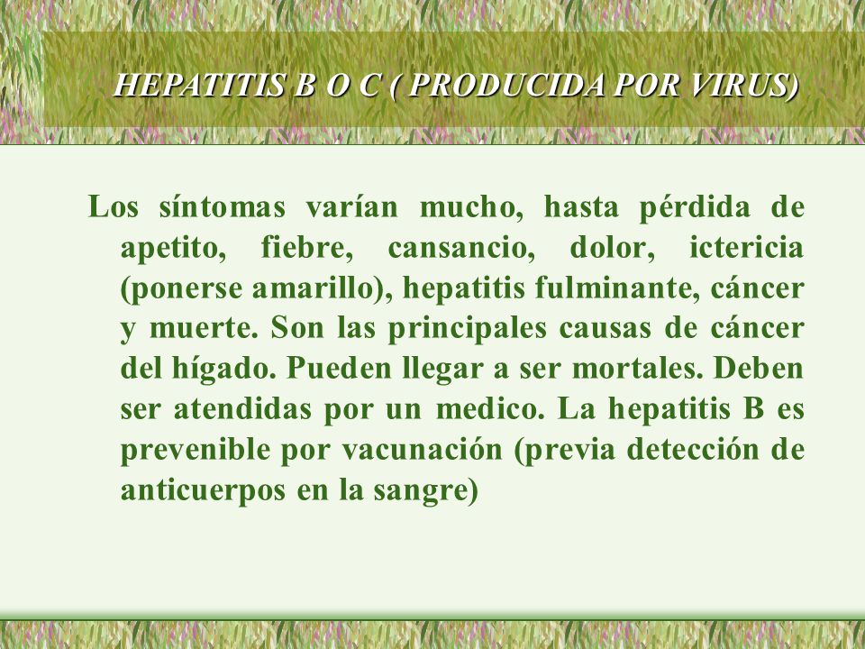 HEPATITIS B O C ( PRODUCIDA POR VIRUS)