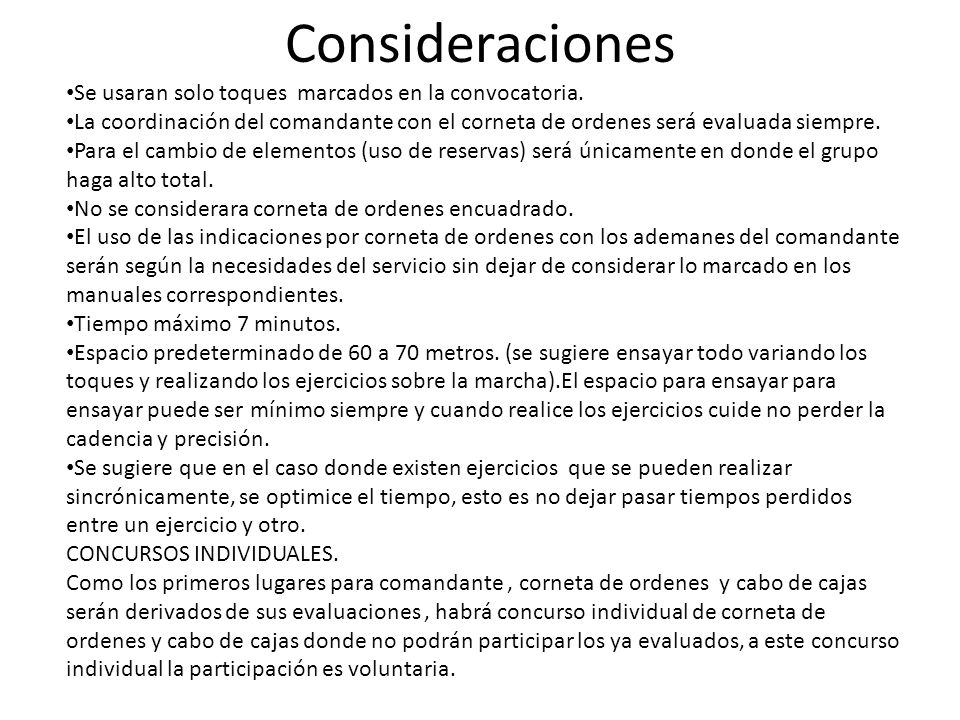 Consideraciones Se usaran solo toques marcados en la convocatoria.