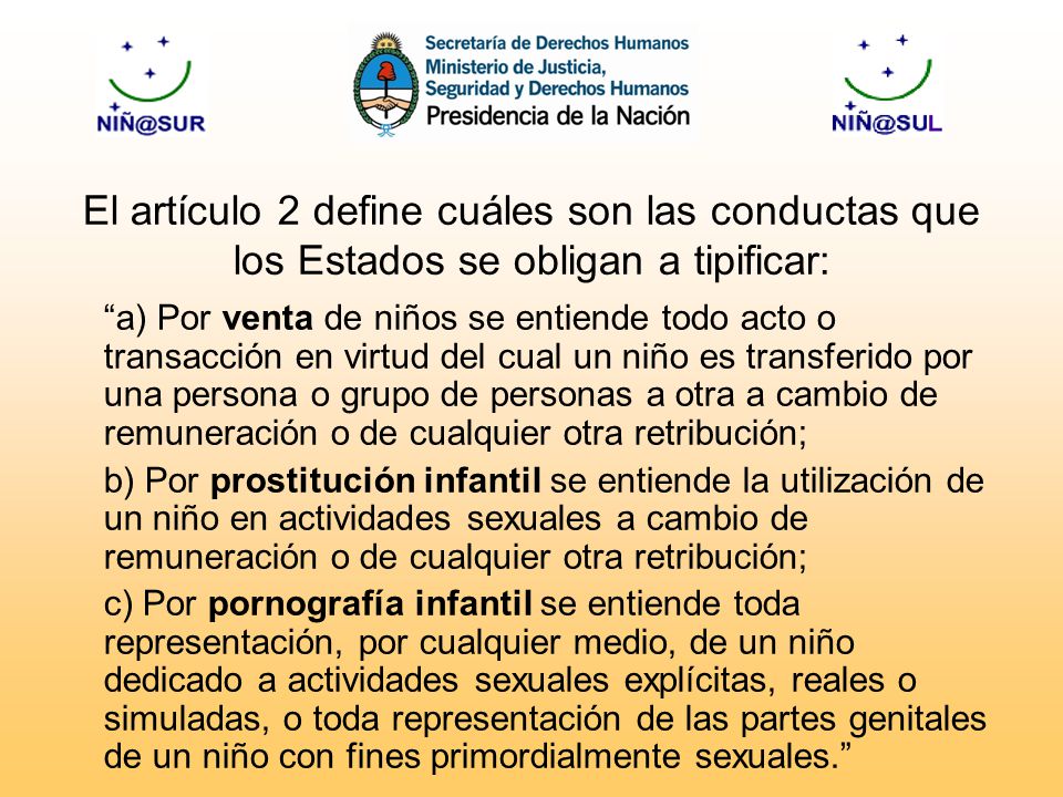 El artículo 2 define cuáles son las conductas que los Estados se obligan a tipificar: