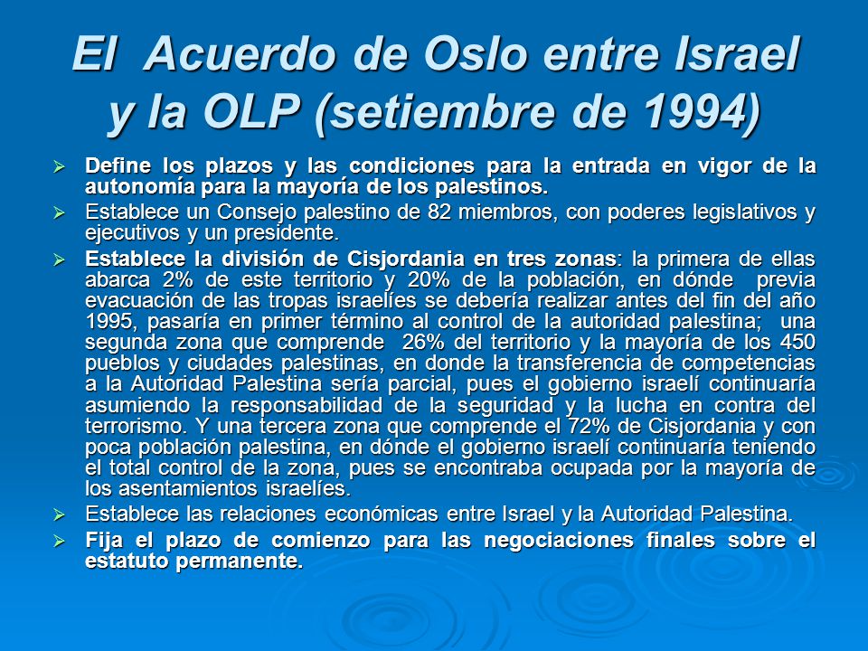 El Acuerdo de Oslo entre Israel y la OLP (setiembre de 1994)