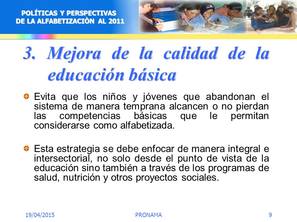 3. Mejora de la calidad de la educación básica