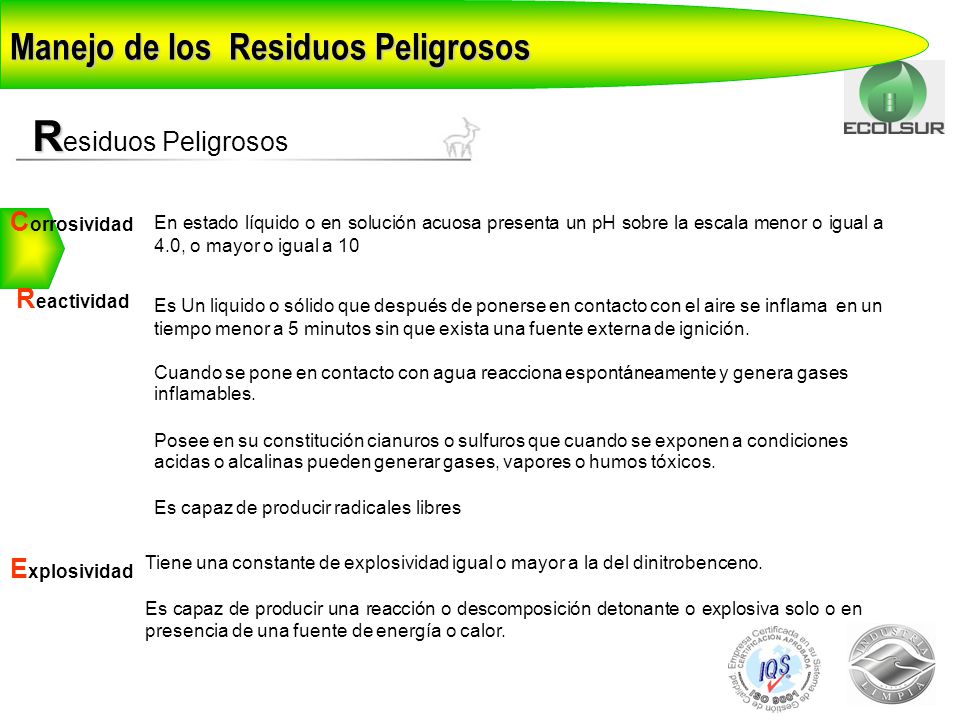 Residuos Peligrosos Manejo de los Residuos Peligrosos Corrosividad