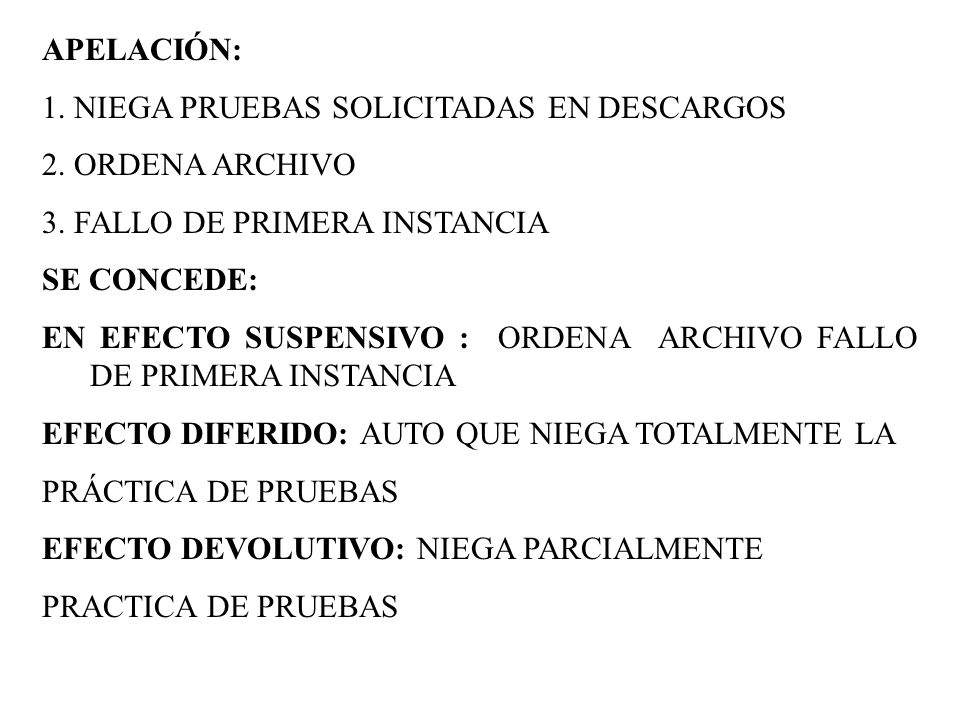 APELACIÓN: 1. NIEGA PRUEBAS SOLICITADAS EN DESCARGOS. 2. ORDENA ARCHIVO. 3. FALLO DE PRIMERA INSTANCIA.