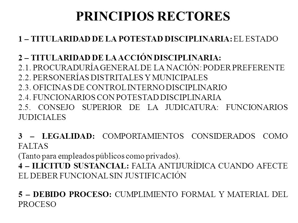 PRINCIPIOS RECTORES 1 – TITULARIDAD DE LA POTESTAD DISCIPLINARIA: EL ESTADO. 2 – TITULARIDAD DE LA ACCIÓN DISCIPLINARIA: