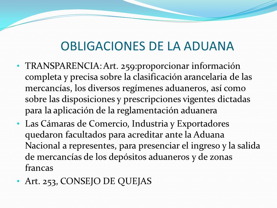 OBLIGACIONES DE LA ADUANA