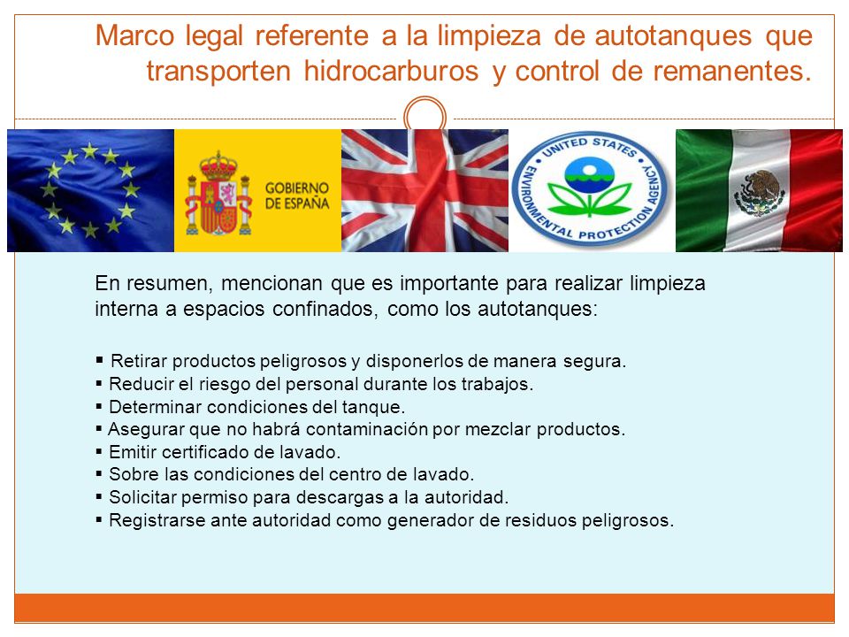 Marco legal referente a la limpieza de autotanques que transporten hidrocarburos y control de remanentes.