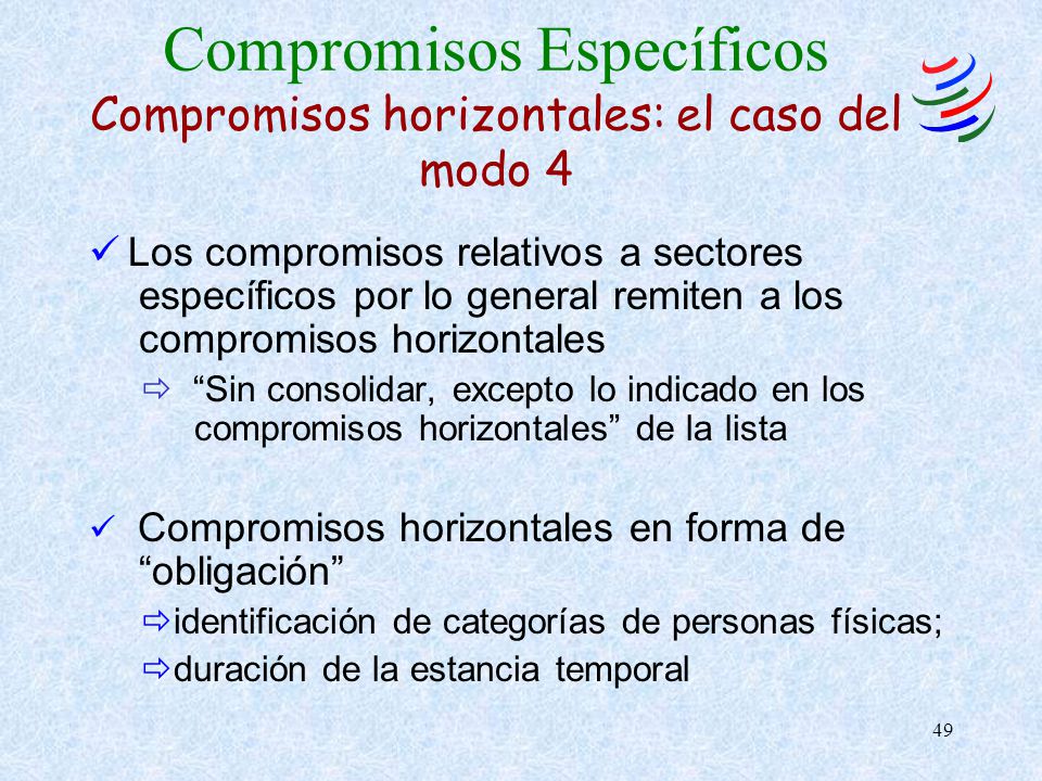 Compromisos Específicos Compromisos horizontales: el caso del modo 4