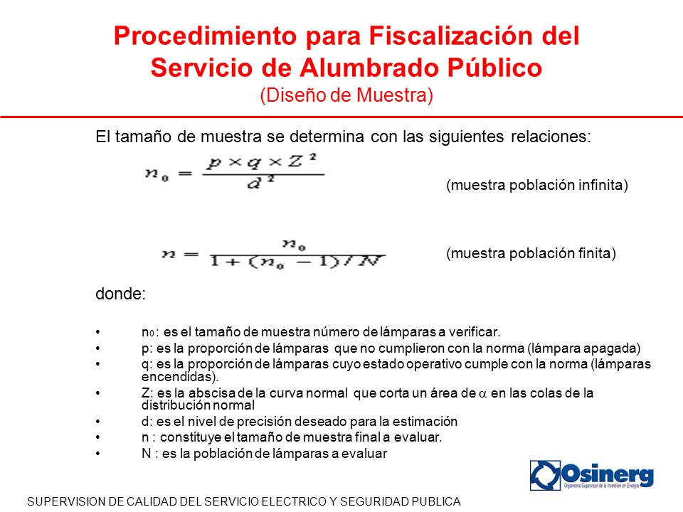 Procedimiento para Fiscalización del Servicio de Alumbrado Público (Diseño de Muestra)
