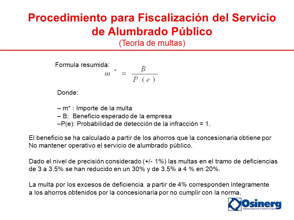 Procedimiento para Fiscalización del Servicio de Alumbrado Público (Teoría de multas)