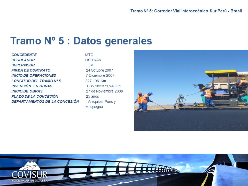 Tramo Nº 5: Corredor Vial Interoceánico Sur Perú - Brasil
