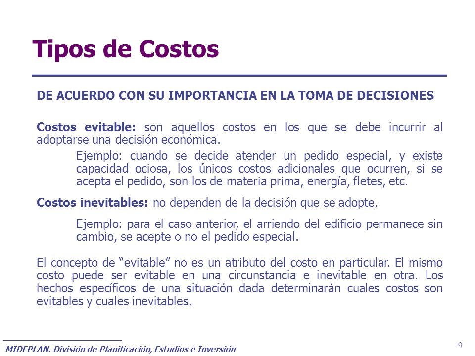 Tipos de Costos DE ACUERDO CON SU IMPORTANCIA EN LA TOMA DE DECISIONES